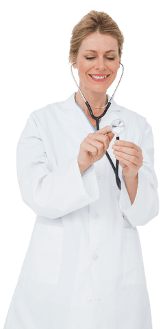 Blonde Doctor Listening with Stethoscope - Transparent Background - Download Free Stock Videos Pikwizard.com