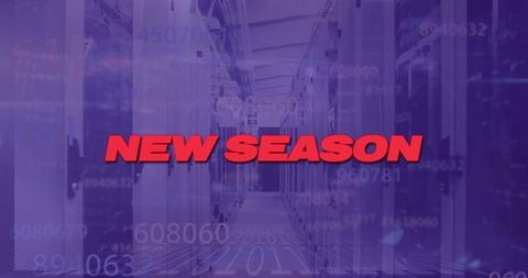 Red New Season Text Digital Overlay in Futuristic Data Center