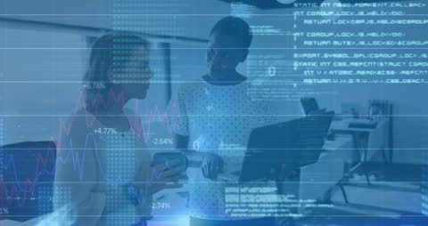 Diverse Professionals Collaborating with Digital Interface Technology