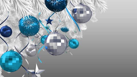 Christmas Tree Adorned with Blue and Silver Baubles
