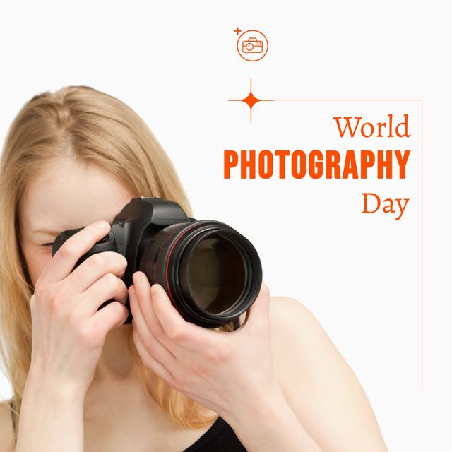 Celebrating World Photography Day Caucasian Woman with SLR Camera - Download Free Stock Templates Pikwizard.com