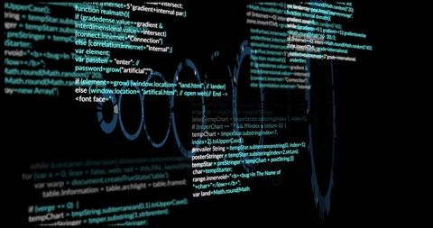 Scrolling javascript code over wireframe spheres on black