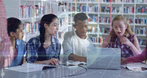 Diverse Students Engage with Technology and Financial Data in Classroom