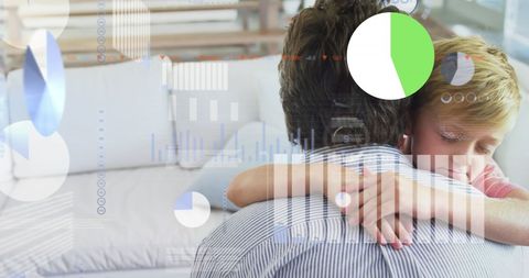 Father Embracing Son with Digital Data Overlays