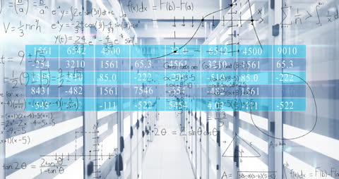 Mathematical Equations Overlay on Data Center Servers Concept