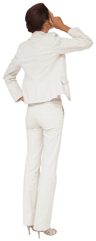 Biracial businesswoman pondering gesture transparent background