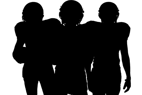 Transparent silhouette of male american football players