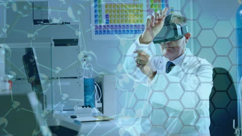 Senior Scientist Using Virtual Reality in Laboratory for Research