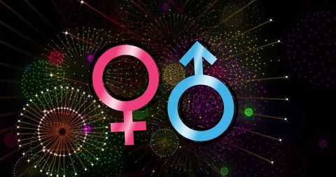 Gender Symbols with Fireworks Background Celebrating Inclusion