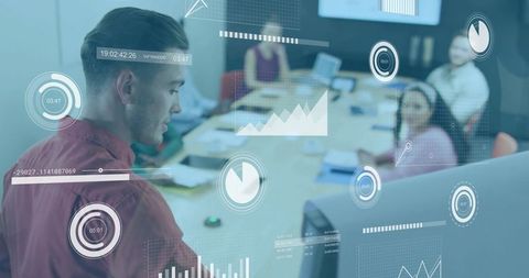 Presenter Guiding Team in Data-Focused Business Meeting