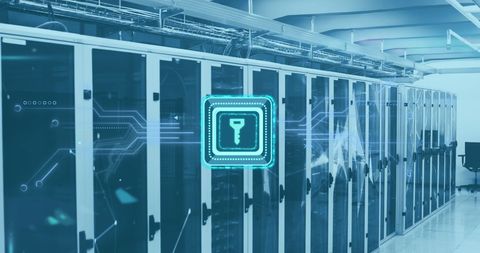 Digital Security in Modern Data Center with Circuit Board Overlay - Download Free Stock Images Pikwizard.com