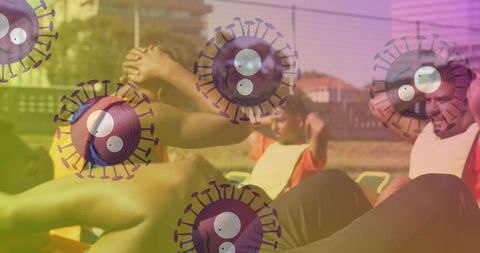 Football Players Training with Conceptual COVID-19 Visuals