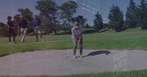 Senior Woman Executing Captivating Sand Bunker Golf Shot