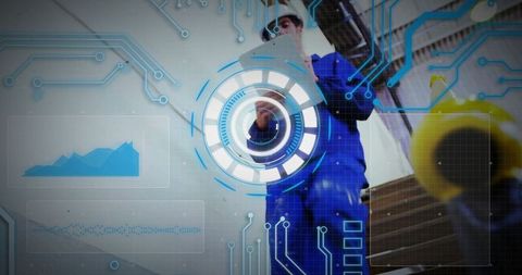 Caucasian engineering worker with data interface concept