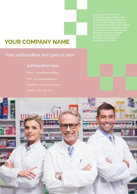 Smiling Pharmacy Team Ready to Assist Customers in Modern Pharmacy - Download Free Stock Templates Pikwizard.com