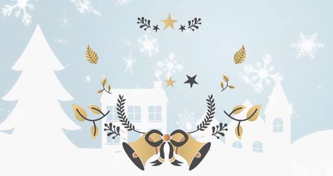 Festive Bells with Snowy Overlay on Pale Blue Background - Download Free Stock Images Pikwizard.com