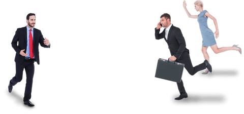 Business professionals running on transparent background
