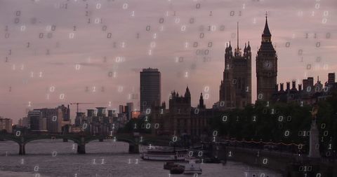 Digital Data Overlaid on London Cityscape at Dusk - Download Free Stock Images Pikwizard.com