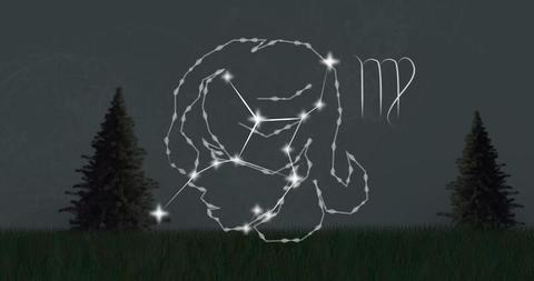 Virgo Zodiac Sign with Glowing Constellation and Fir Trees Background - Download Free Stock Images Pikwizard.com