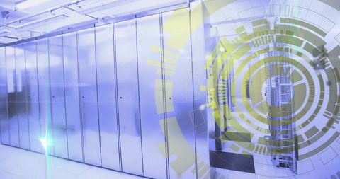 Futuristic virtual interface over modern server room