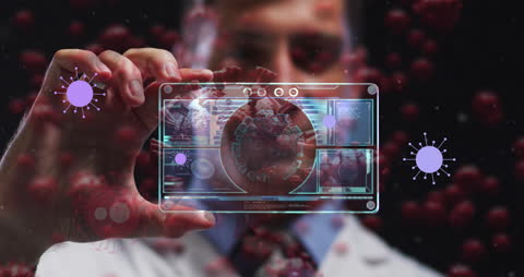 Digital Interface Displaying Virus Cells and Caucasian Male Doctor