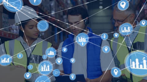 Digital Network Concepts with Workers in Modern Warehouse