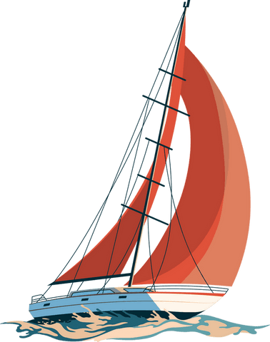 Sailboat with Red Sails on Transparent Background Illustrating Freedom