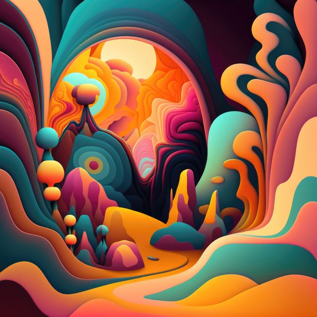 Colorful Abstract Landscape with Surreal Elements - Download Free Stock Images Pikwizard.com