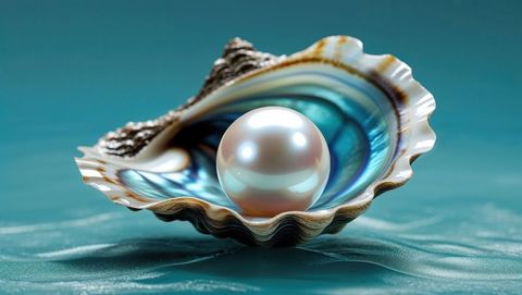 lustrous pearl inside iridescent oyster shell on teal water - Download Free Stock Images Pikwizard.com