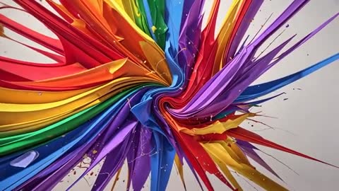 Vibrant Spiral of Paint Ribbons with Fluid Motion Swirls