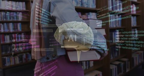 AI Brain Projection over Student Carrying Books in Library