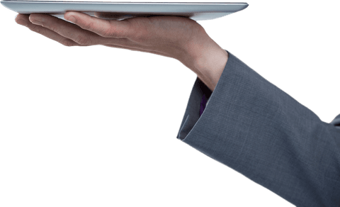 Businessman Holding Transparent Tablet