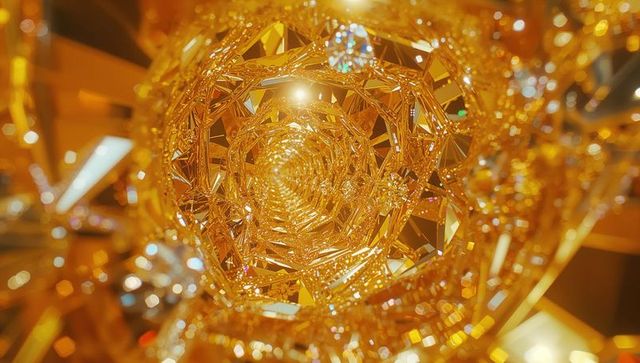 Abstract golden crystal tunnel with futuristic elegance