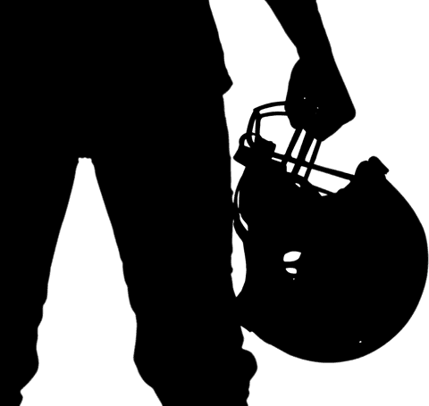 Dynamic silhouette of american football player with transparent sports helmet