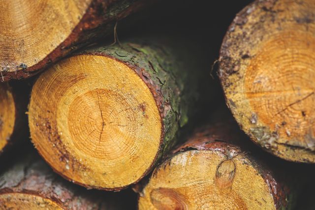 Detailed wooden logs showing tree rings and textures, ideal for themes related to forestry, wood industry, natural materials, or environmental resources. Perfect for educational materials on forestry, woodworking, or environmental conservation.