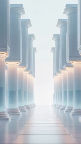 Ascending Light Streaming Between Symmetrical Fluted Columns Vertical Architecture Video