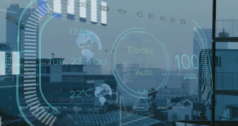 Futuristic Digital Interface over Modern Cityscape