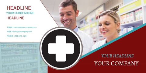 Pharmacy services advertisement with pharmacist and customer