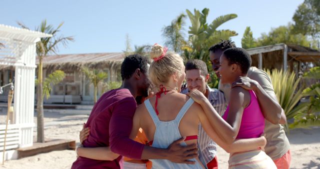 Diverse Group of Friends Embracing in Friendly Beach Environment - Download Free Stock Images Pikwizard.com