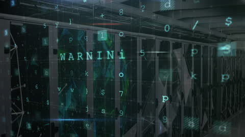 Digital Data Superimposed on Futuristic Server Room