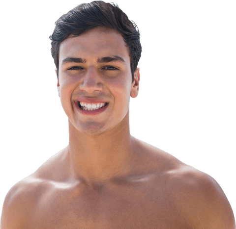 Transparent Smiling Shirtless Young Man Portrait