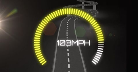 Digital Speedometer Display on Winding Road in Darkness