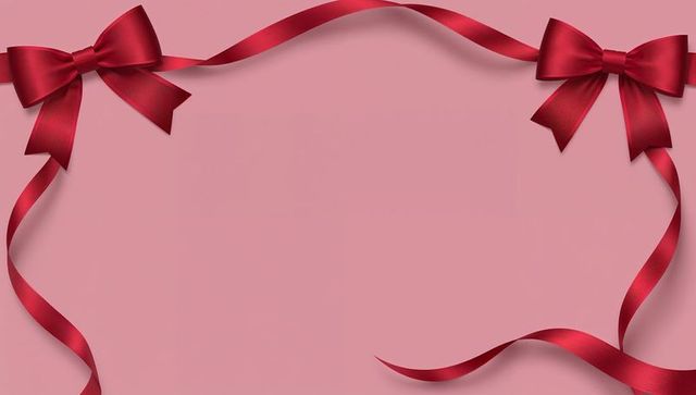 Red Satin Ribbon Framing Blush Pink Backdrop with Elegant Bows and Curled Tails