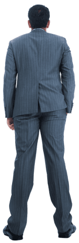 Transparent Male Businessman in Pinstripe Suit Standing Back