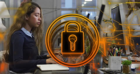 Businesswoman Working on Cyber Security in Modern Office