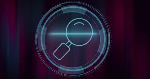 Futuristic Digital Interface with Magnifying Glass Icon