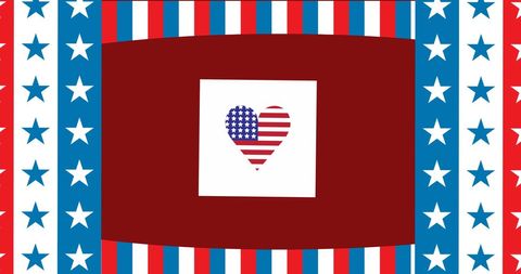 USA Flag Heart Emblem with Patriotic Star Border Design