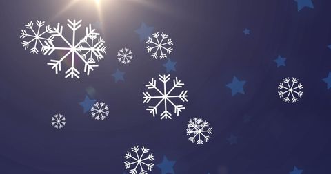 Falling Snowflakes on Blue Starry Background