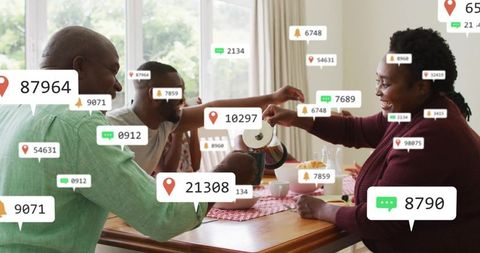 Family Bonding Over Tea with Social Media Notifications