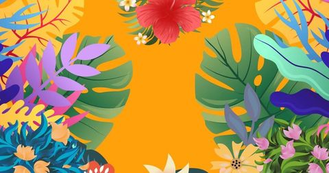 Colorful floral border on vibrant orange background